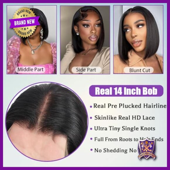 13x6 Lace Front Bob Wig 180% Density Human Hair Glueless Design main image 7